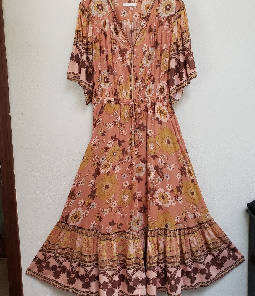 Spell & The Gypsy Buttercup Sunrise Maxi Dress L Floral Bell Sleeve Button Down - Picture 4 of 11